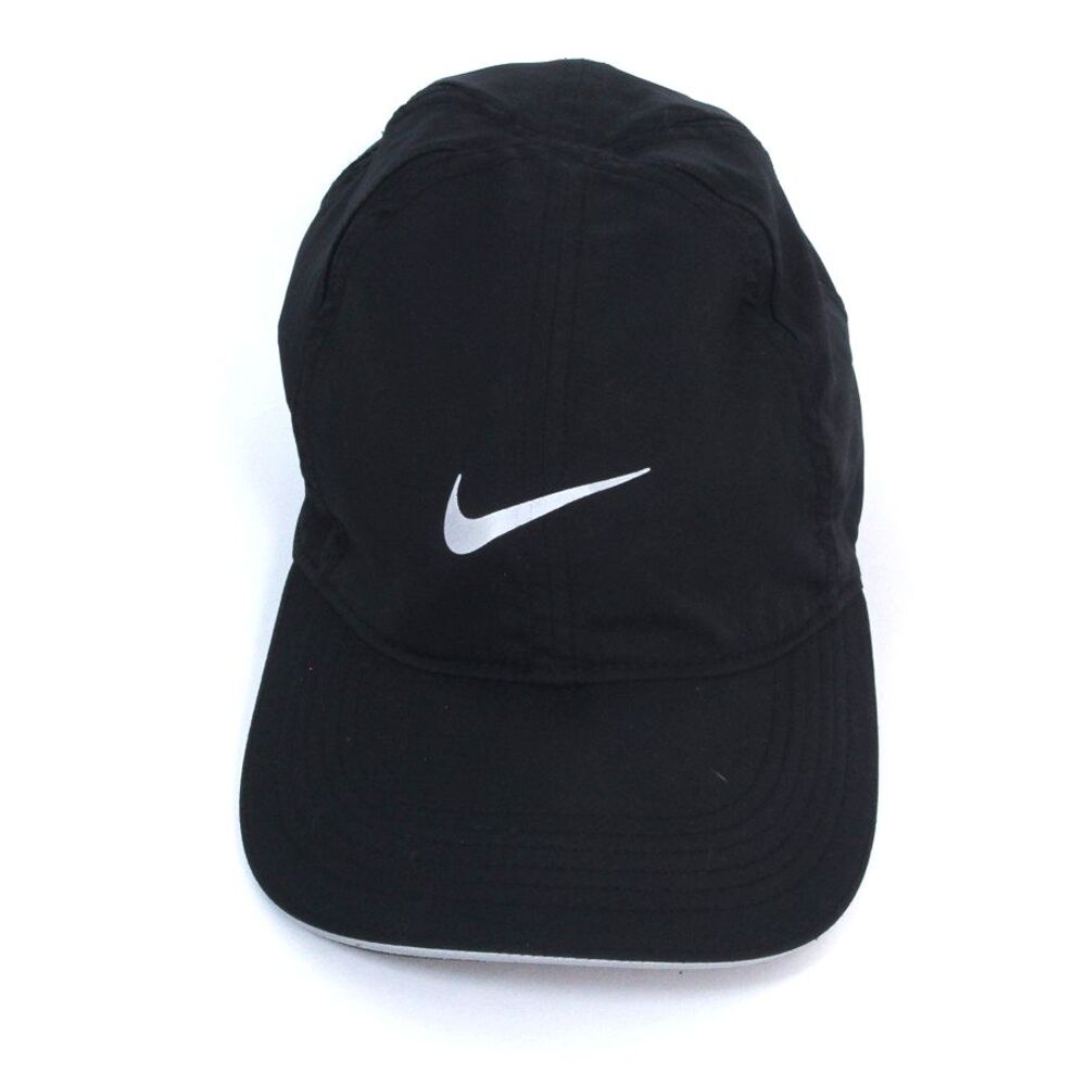 Nike Featherlight Hat Black Reflective Swoosh Dri-Fit Running Tennis Cap Mens